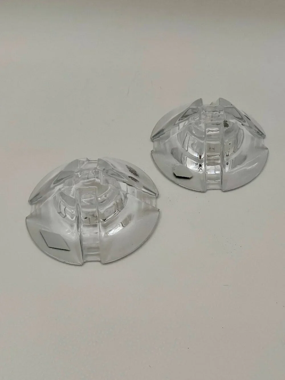 Vintage MCM Irish Shannon Crystal Clear Round Votive Candle Holder Pair, MINT